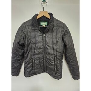 LL Bean Womens Black Quilted Puffer Jacket Fleece Lined Full Zip 9 U593 Small